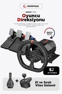 Rowdy V997 Pc -pedallı - El Ve Sıralı Vitesli Oyuncu Direksiyonu (SADECE PC UYUMLU)